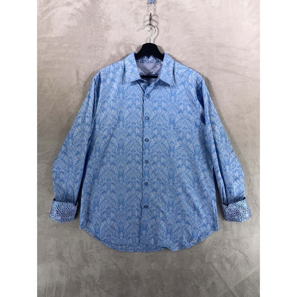 Robert Graham Button Down Shirt Mens Large Blue Paisley Geometric Flip Cuff